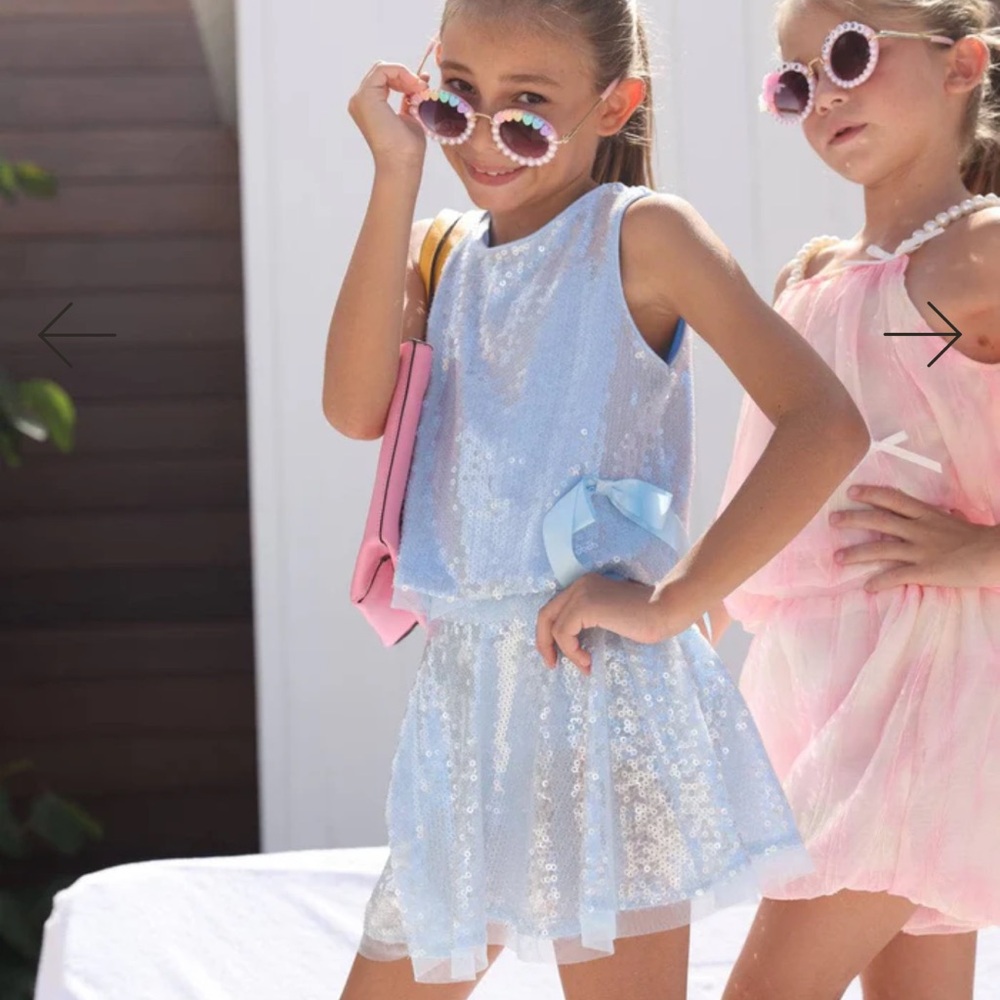 Lola and the Boys Blue Sequin Sleeveless set with Bows